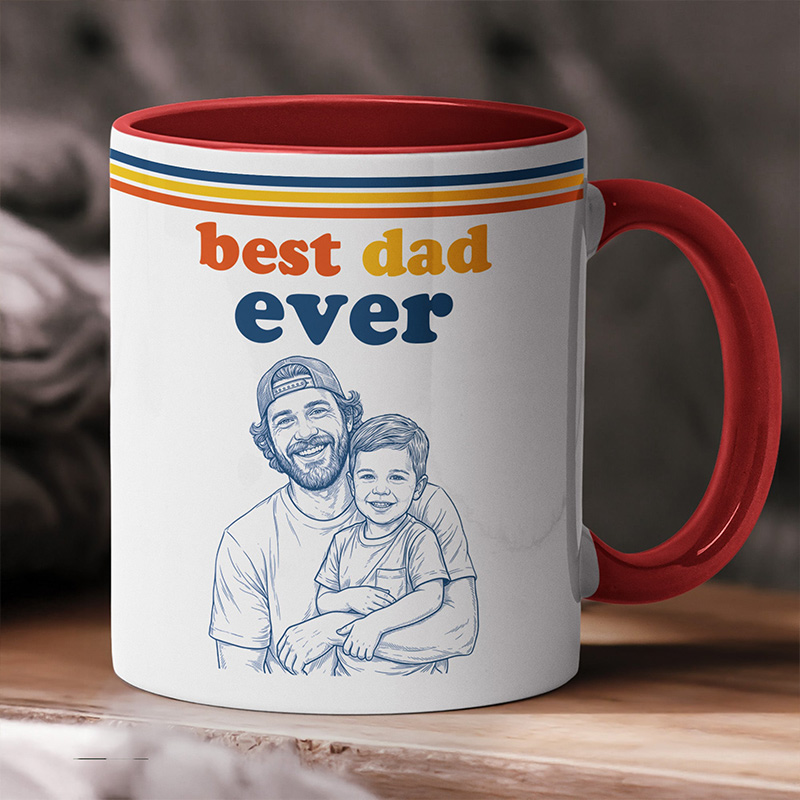 Personalized World's Best Dad Sketch Line Art Retro Mug Father's Day Gift For Dad Husband Mug