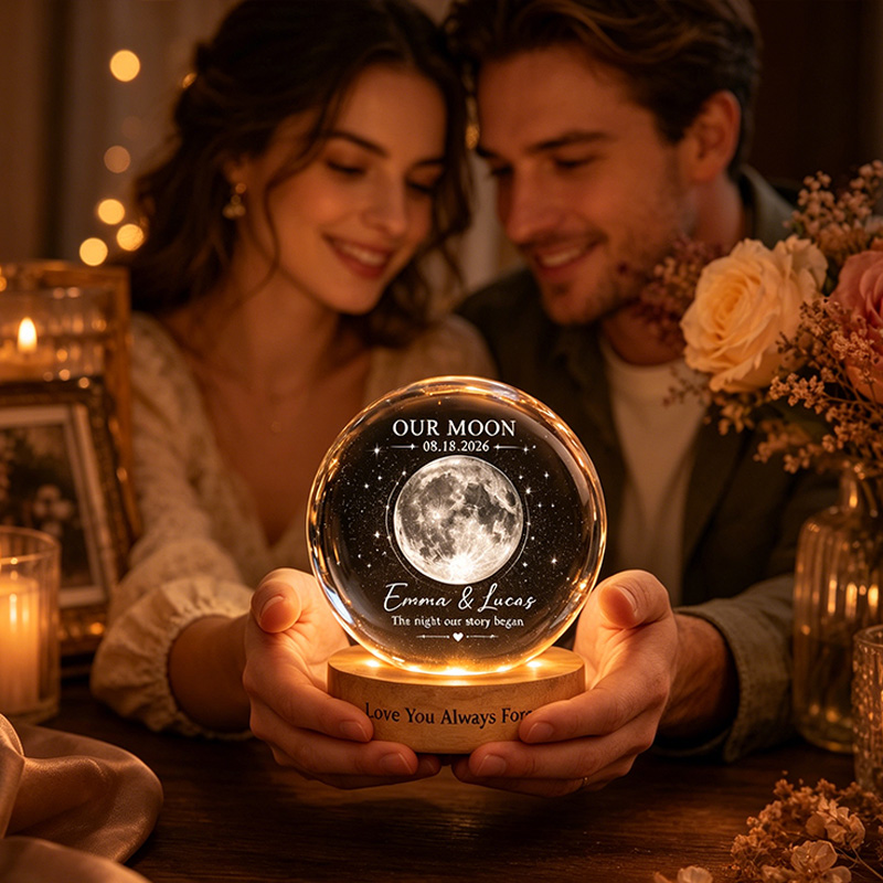 Personalized Our Moon Crystal Ball Night Light Custom Night Sky By Date Gift Wedding Anniversary Gift Gift for Wife Husband Couple Gifts