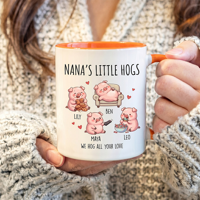 Personalized Nana's Little Hogs Mug Custom Mug with 1-6 Kids Names Gift Birthday For Nana Christmas Gift