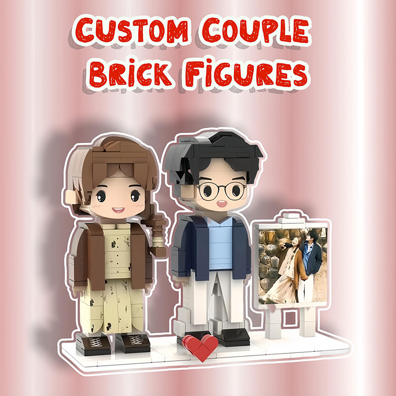 Personalized Brick Figure with Photo Custom Building Block Gift for Couple 2 Person Brick Figures with Easel Frame Personalized Building Block Brick Me Figure Photo Puzzle Toy Keepsake for Couples Friends