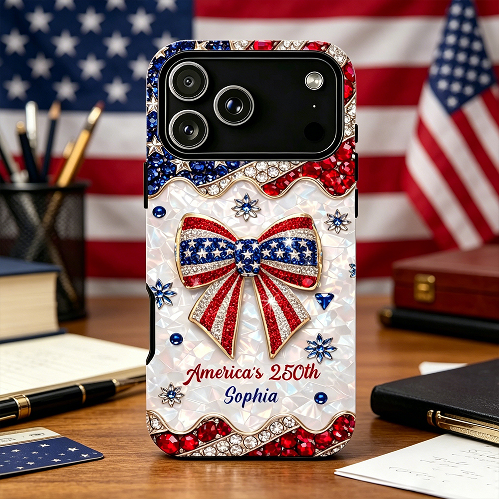 Personalized Phone Case America's 250th Bow with Custom Name Gift For Her