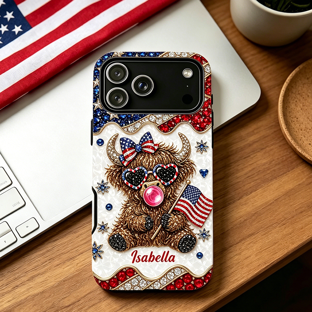 Personalized Phone Case Land Of The Free Highland Cow Gift For Her