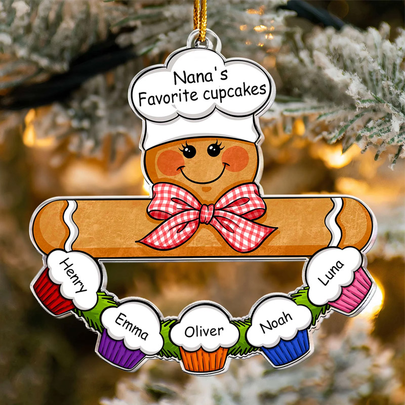 Personalized Gingerbread Baker Acrylic Ornament with Kids Names Custom Family Decoration Holiday Decor Baking Lover Gift