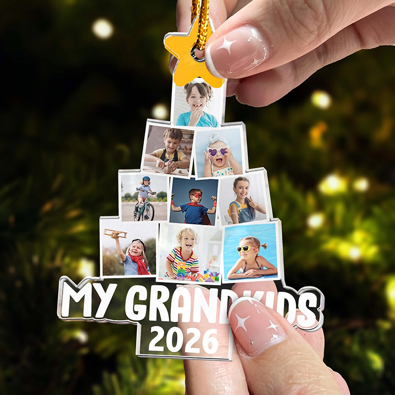 Personalized Acrylic Photo Ornament My Grandkids Christmas Tree with 3-9 Photos Grandparents Gift Christmas Decoration