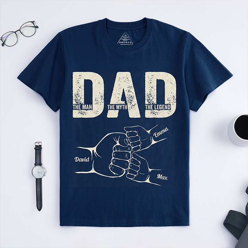 Personalized Dad Shirt The Man The Myth The Legend Dad Custom Dad T Shirt with 1-9 Kids Names Birthday Gift