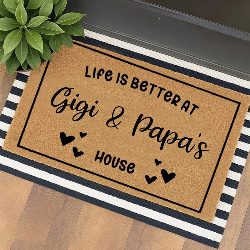 Personalized Life Is Better at Our House Doormat Housewarming Gift Welcome Mat for New Home Indoor Outdoor Door Mat Family Home Decor Durable Design