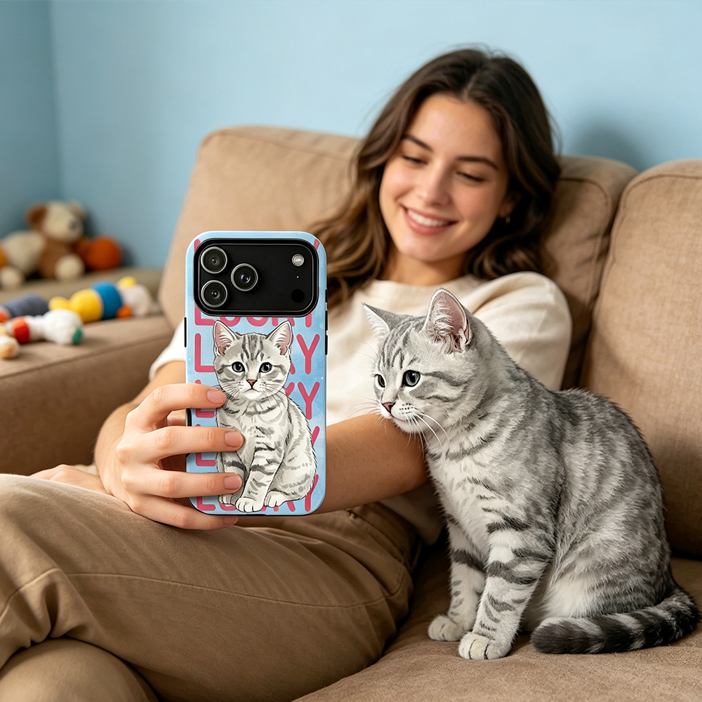 Personalized Pet Phone Case Custom Pet Portrait & Name Watercolor Style Gift for Pet Owner