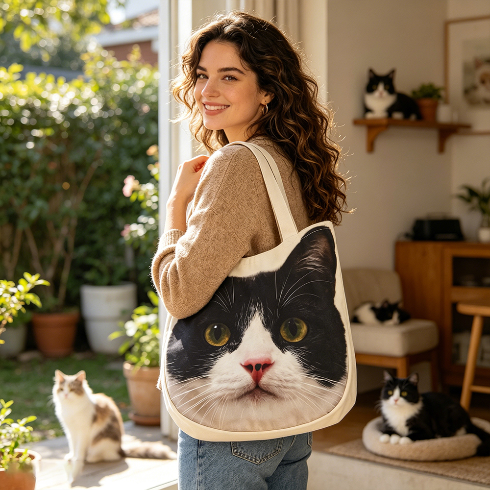 Personalized Pet Tote Bag Pet Head Shaped Canvas Bag Custom Photo Gift for Pet Lovers