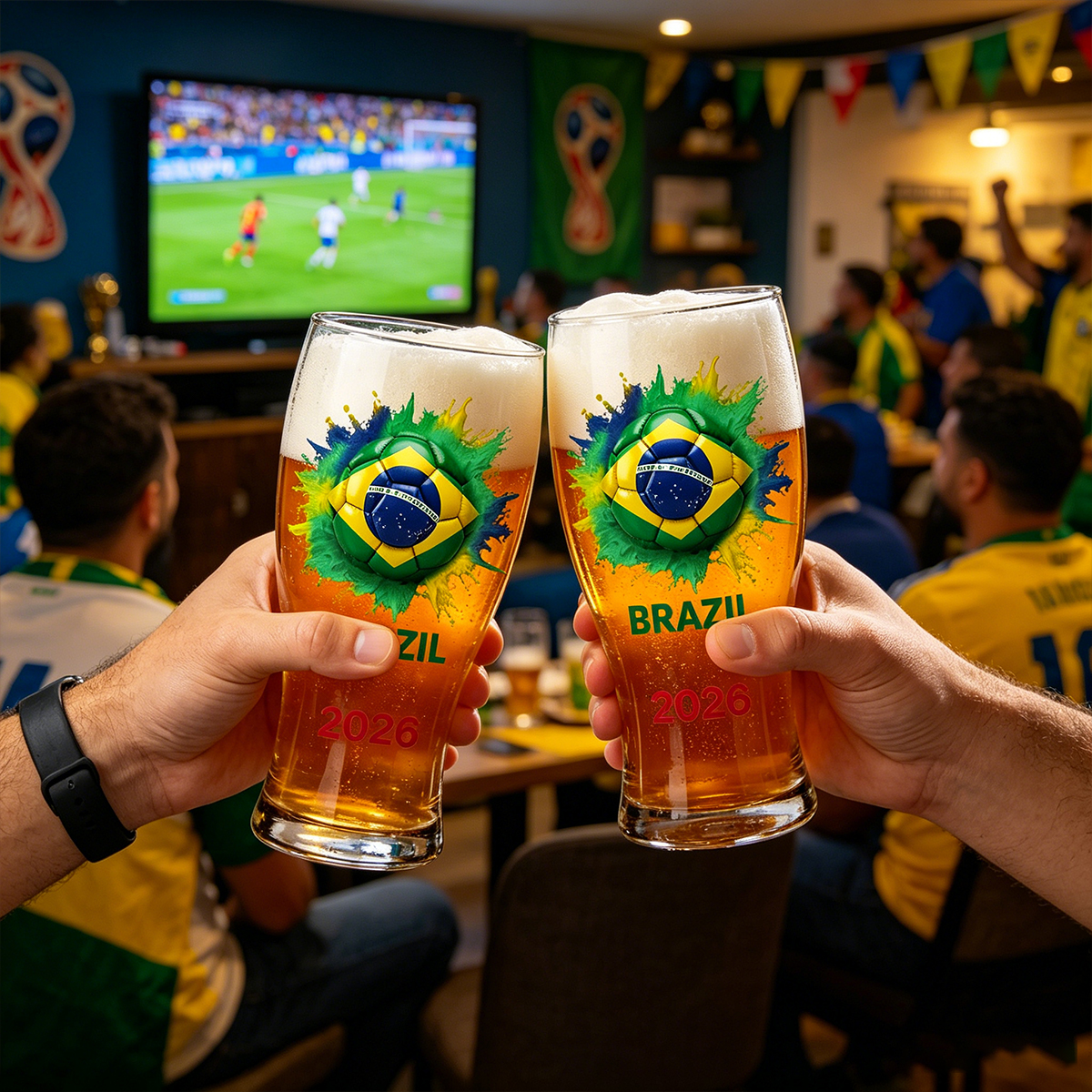 Personalized National Flag Beer Glass Football 2026 Gift for Fans
