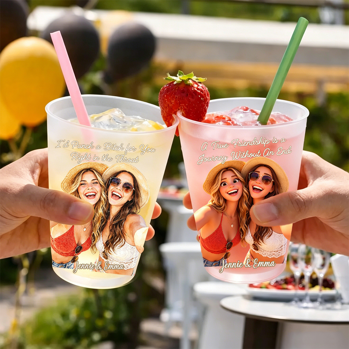 Personalized Frosted Cups Custom Photo A True Friendship Is A Journey Without An End Gift for Bestie