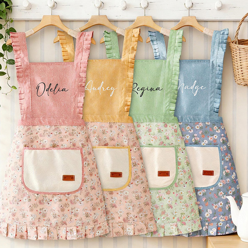  Embroidered Apron Custom Name Apron with Pockets Ruffle Baking Apron Kitchen Apron Chef Cooking Apron Birthday Gifts for Mom