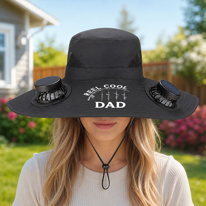 Personalized Reel Cool Dad Solar Fan Hat with Kids Names Custom Gift for Dad Fishing Lover Gifts