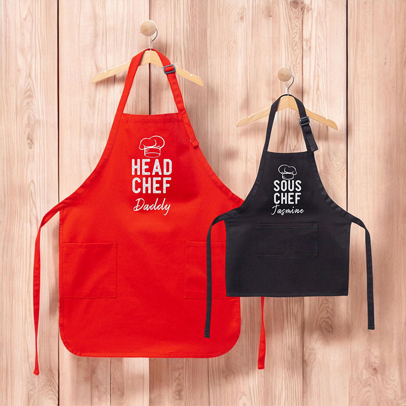 Personalized Dad and Child Cooking Aprons Matching Chef Aprons with Names Custom Family Chef Apron Set Kitchen Apron Gift