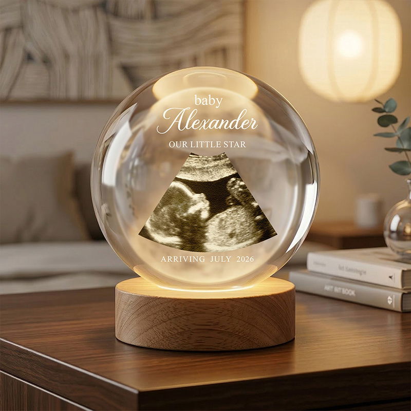 Personalized Crystal Ball Night Light Custom Baby Expecting Ultrasound Photo Light Gift for New Mom
