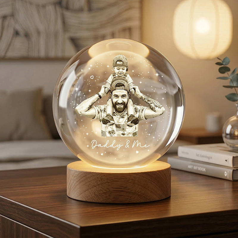 Personalized Crystal Ball Night Light Custom Daddy & Me Photo Gift For Dad Birthday Gift