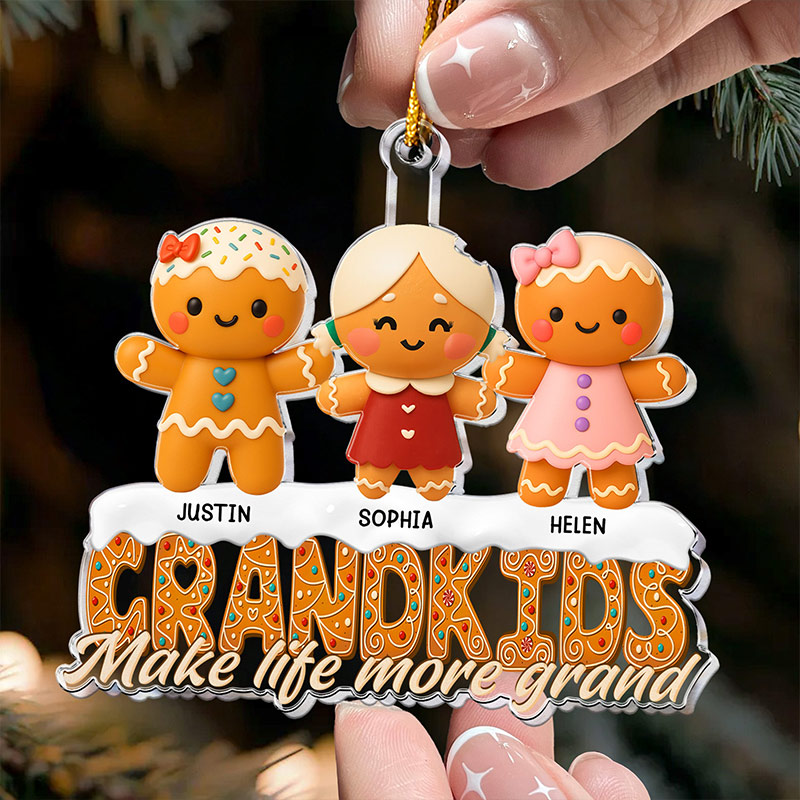 Personalized Acrylic Ornament Gingerbread Grandkids Make Life More Grand Christmas Ornament Gift for Grandparents