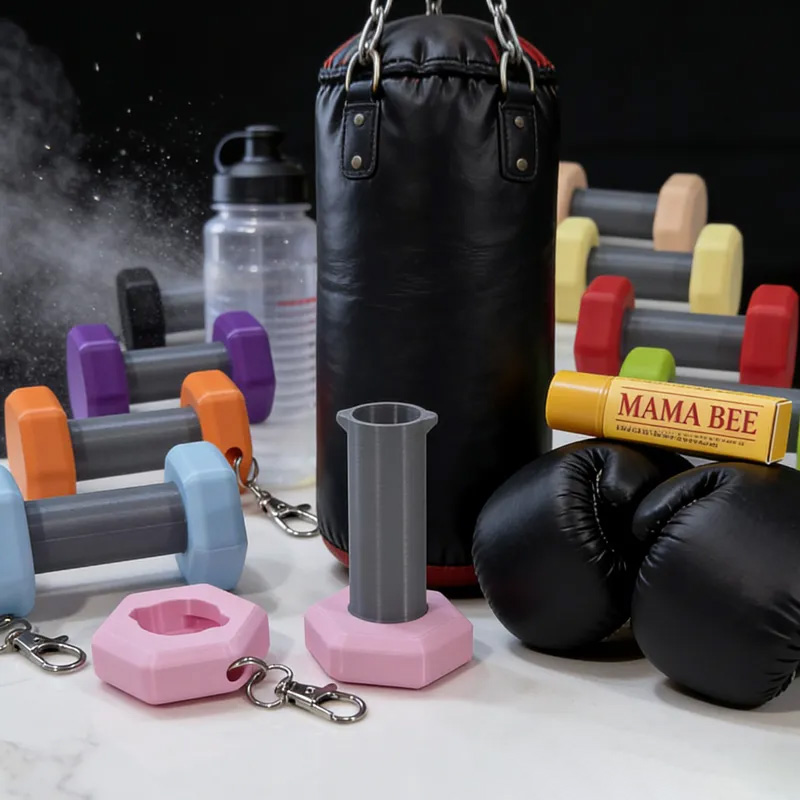 Personalized 3D Printed Dumbbell Key Chain Lip Balm Holder ChapStick Backpack Key Ring Gym Bag Sports Container Cute Fitness Workout Unique Creative Gift for Coach Trainer Gym Lover