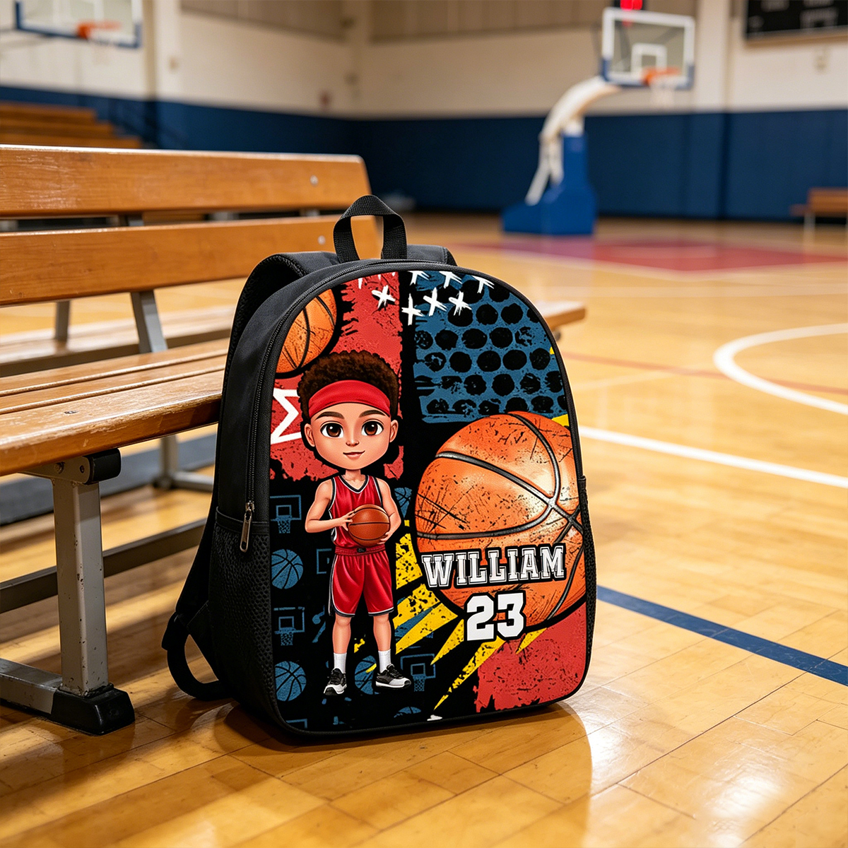 Personalized Cartoon Character Backpack with Name and Number Back To School Gift for Basketball Lover Friends