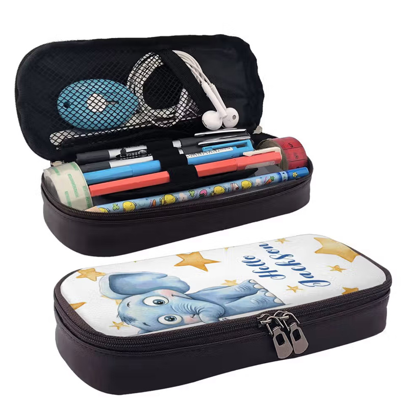 Personalized Cute Animal Says Hello Durable Pencil Case with Name Back to School Birthday Gift for Boys Girls Students