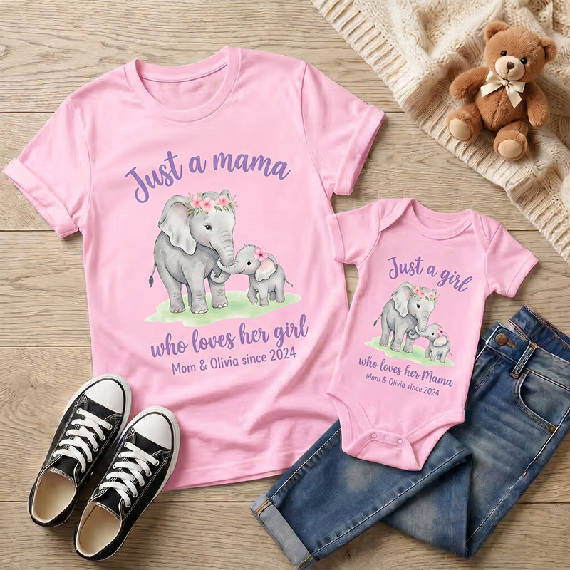 Personalized Just A Mama Who Loves Her Girl Shirt Mommy and Me Funny Shirt Mom Baby Matching Shirts New Mom Gift