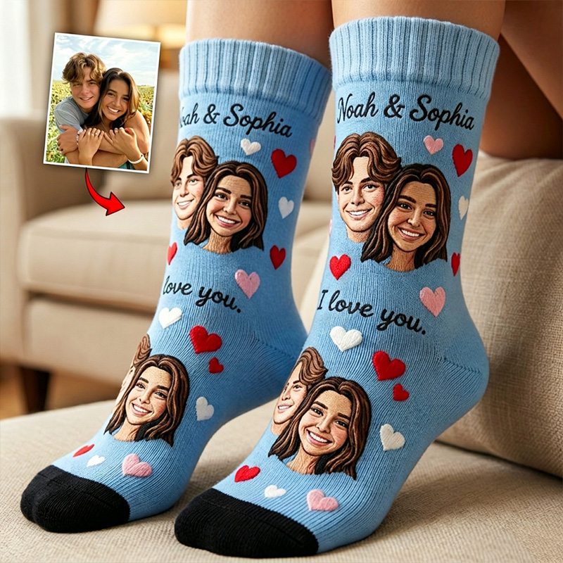 Personalized Couple Face Photo Socks I Love You Socks for Her Valentine's Day Socks for Husband Wife Boyfriend Girlfriend Sock Gift