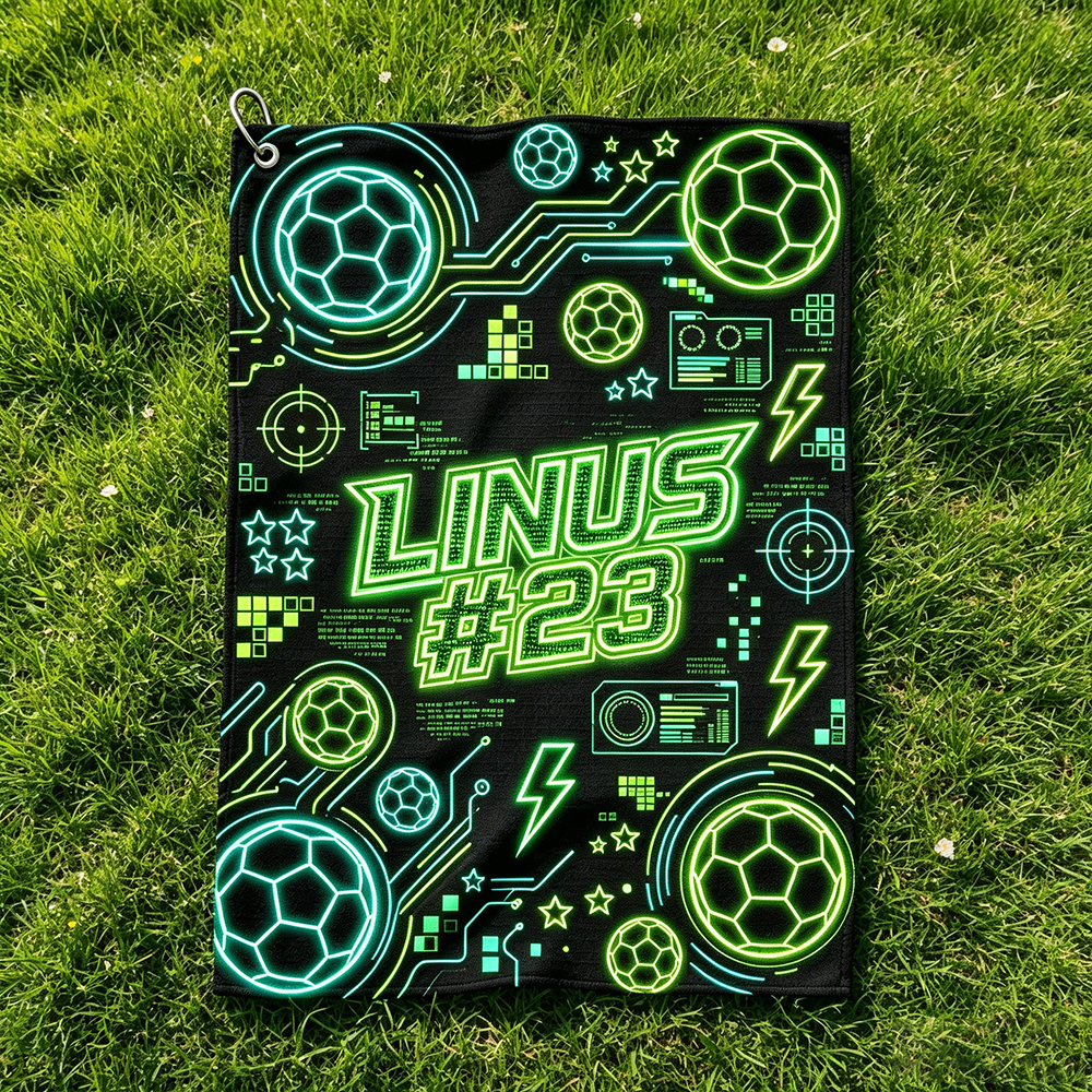 Personalized Soccer Towel Neon E-sports Style Custom Name and Number Gift for Soccer Lovers