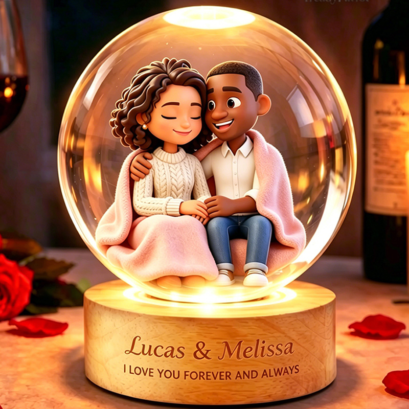 Personalized Photo Lamp Couple Cartoon Character Crystal Night Light Custom Picture Memorial Crystal Ball Lamp Wedding Gift Couple Anniversary Gift For Wife Girlfriend Husband