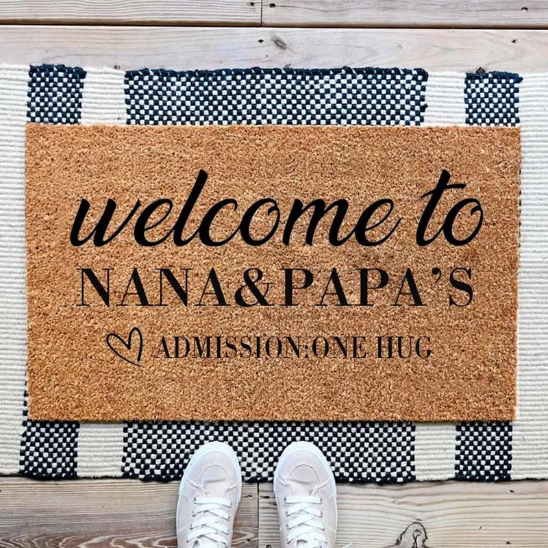 Personalized Welcome to Our Home Doormat Housewarming Gift Admission One Hug Durable Coir Mat for New Home Indoor Outdoor Door Mat Family Home Decor