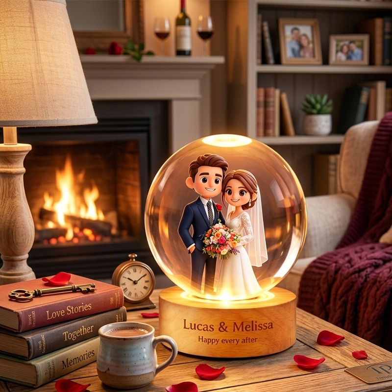 Personalized Cartoon Photo Lamp Couple Cartoon Character Crystal Night Light Custom Picture Memorial Crystal Ball Lamp Wedding Gift Couple Anniversary Gift For Wife Girlfriend Husband