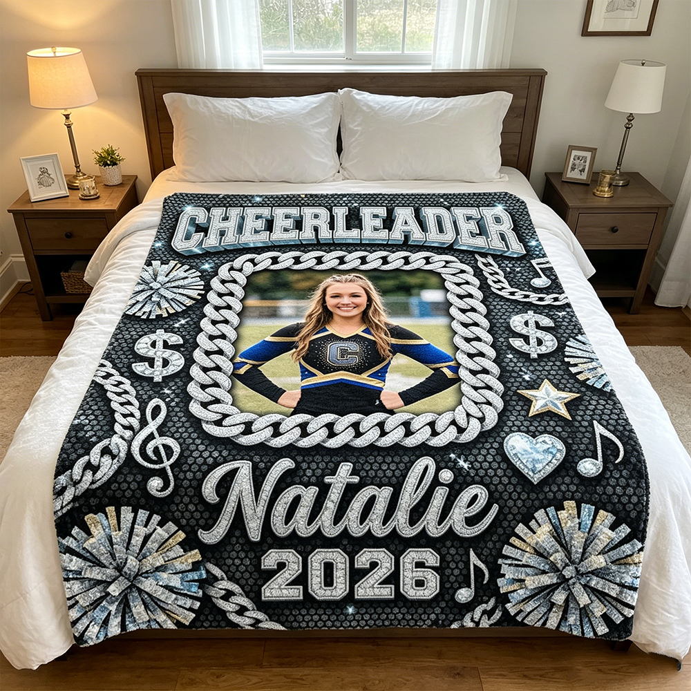 Personalized Cheerleading Flannel Blankets Sparkling Diamond Print Custom Name and Photo Graduation Souvenirs Gifts for Cheerleaders