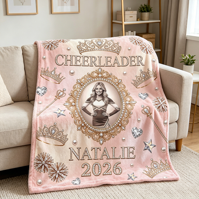Personalized Cheerleading Flannel Blanket Princess Style Custom with Name and Photo 2026 Commemorative Fleece Blanket