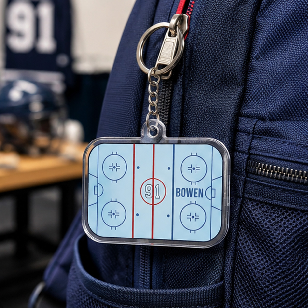 Personalized Ice Hockey Rink Keychain – Custom Name & Jersey Number Gift for Hockey Players and Fans