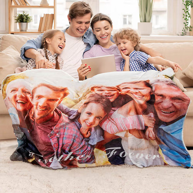 Personalized Soft Photo Throw Blanket with Text Birthday Mother's Day Mom Birthday Gift for Family