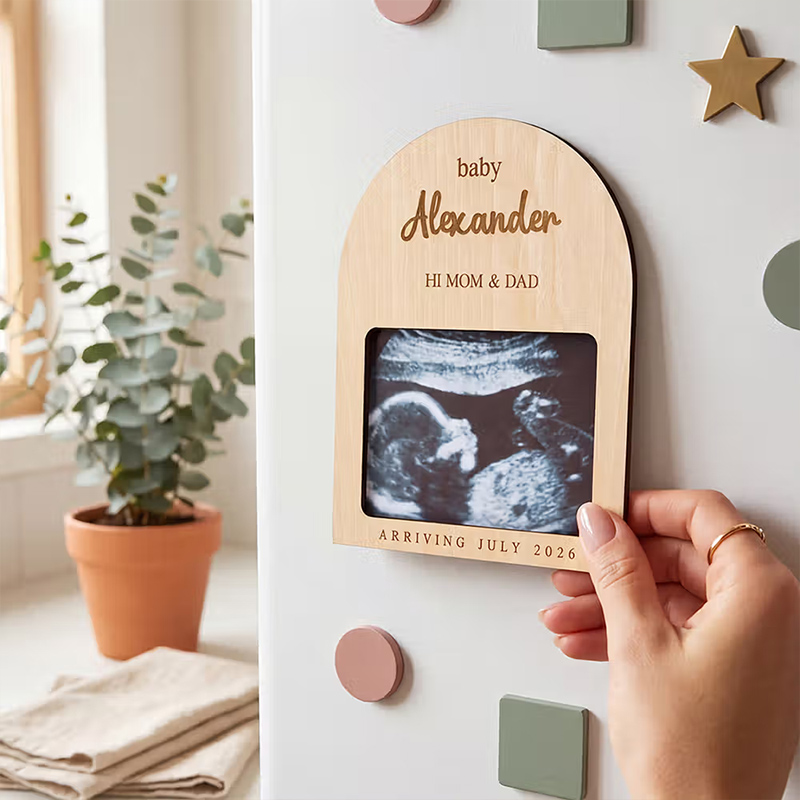 Personalized Wooden Ultrasound Picture Frame with Baby Name and Date Pregnancy Baby Announcement Gift for Grandparents New Parents
