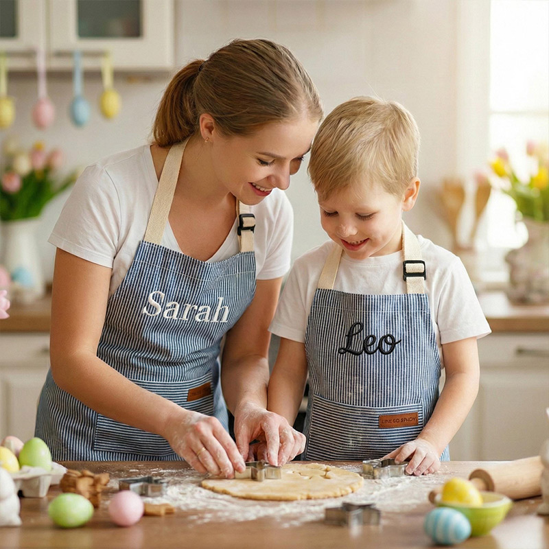 Personalized Mommy and Me Aprons Pink Striped Matching Mother Daughter Baking Gift Set Custom Name Embroidered Kids Chef Outfit Kitchen