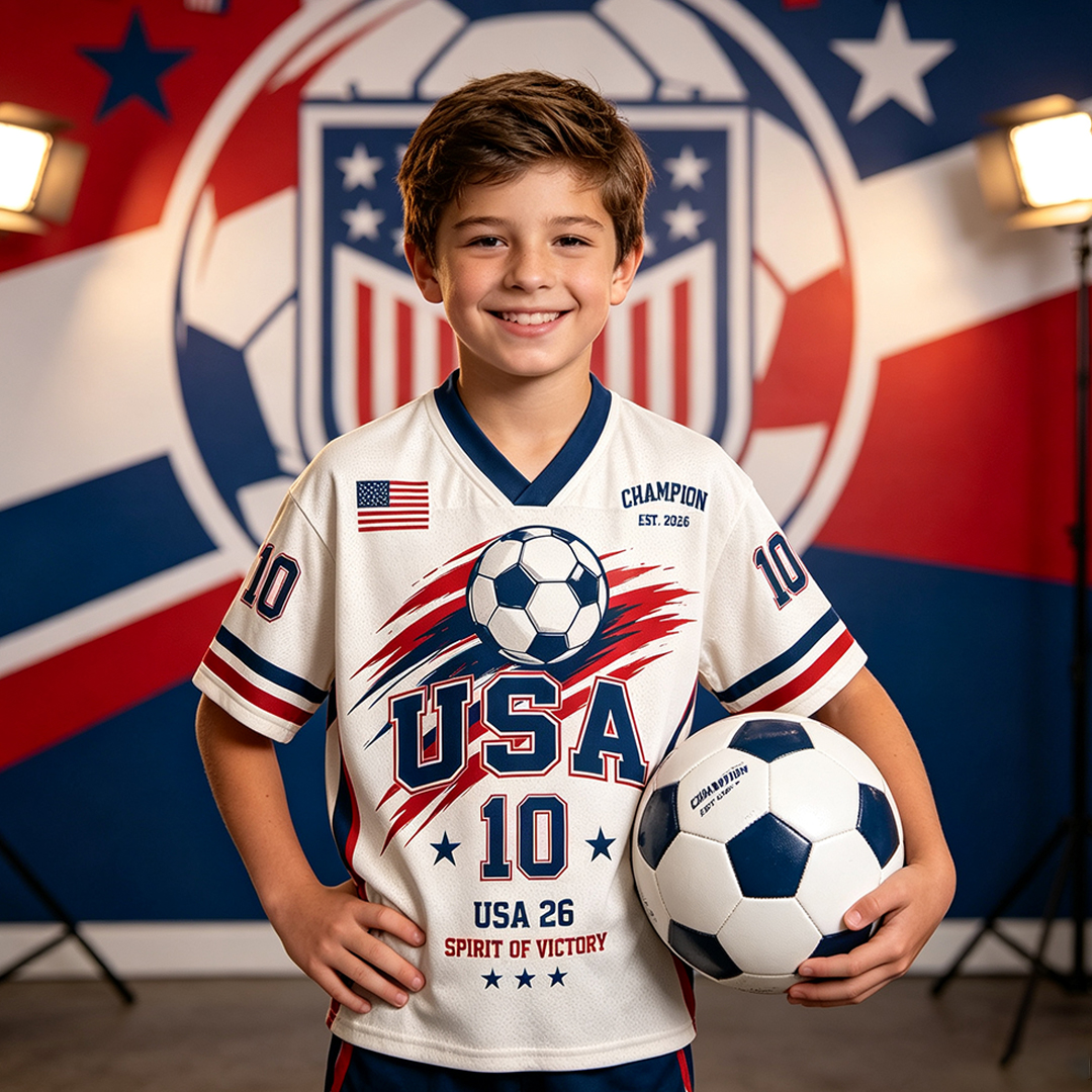 Personalized USA 26 Soccer Kids Mesh Jersey – Spirit of Victory Number 10 Champion Edition