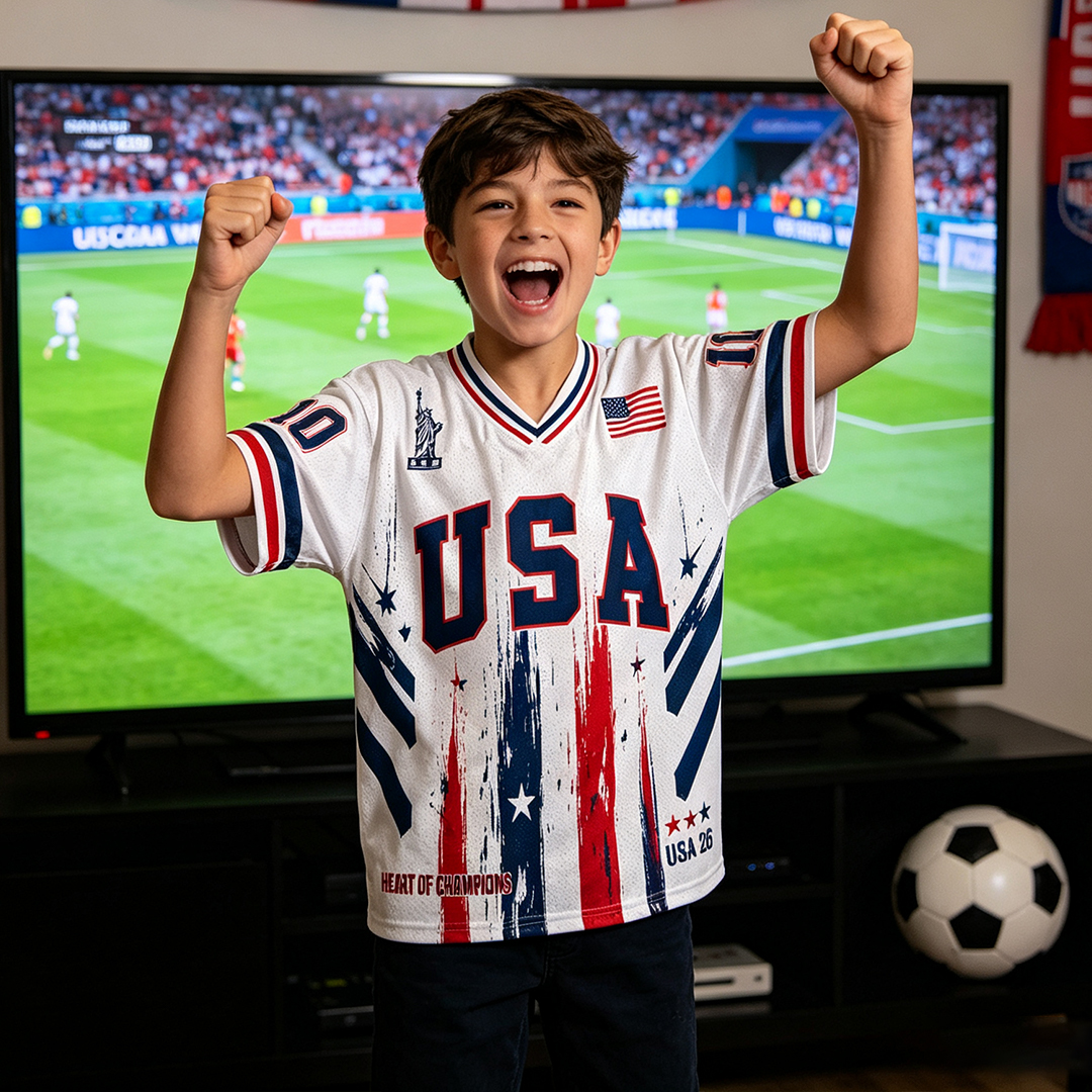 Personalized USA 26 Soccer Kid Mesh Jersey – Heart of Champions Stars & Stripes Edition