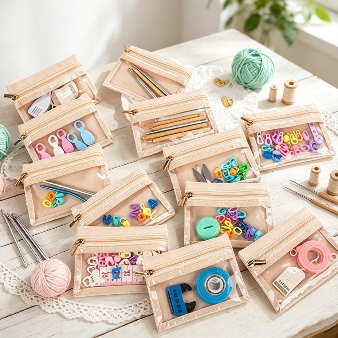 Personalized Plush Velvet Knitting Crochet Notions Case Box Portable Storage Box Section Stitch Markers Custom Name with Birth Flower