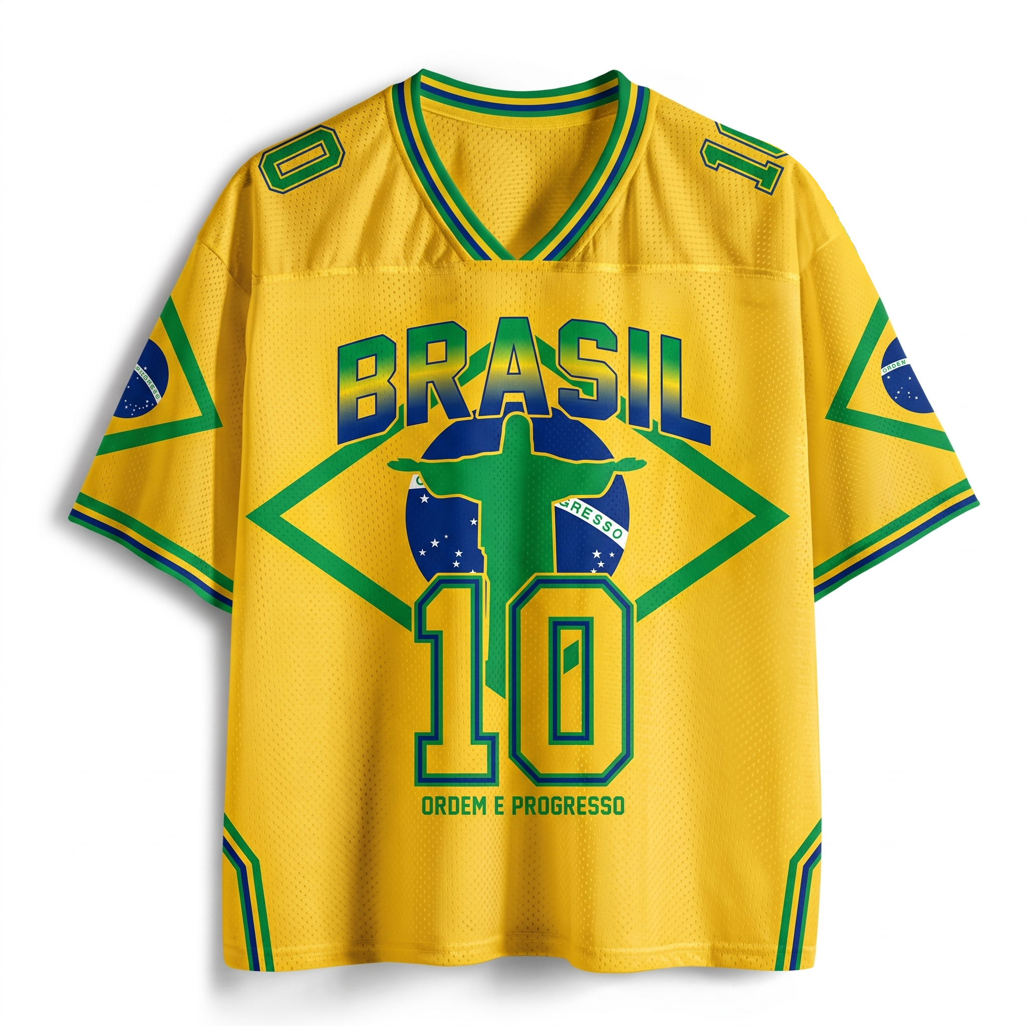 Personalized Brazil Soccer Mesh Jersey – Yellow Brasil Soccer Shirt with Custom Name and Number National Flag Design