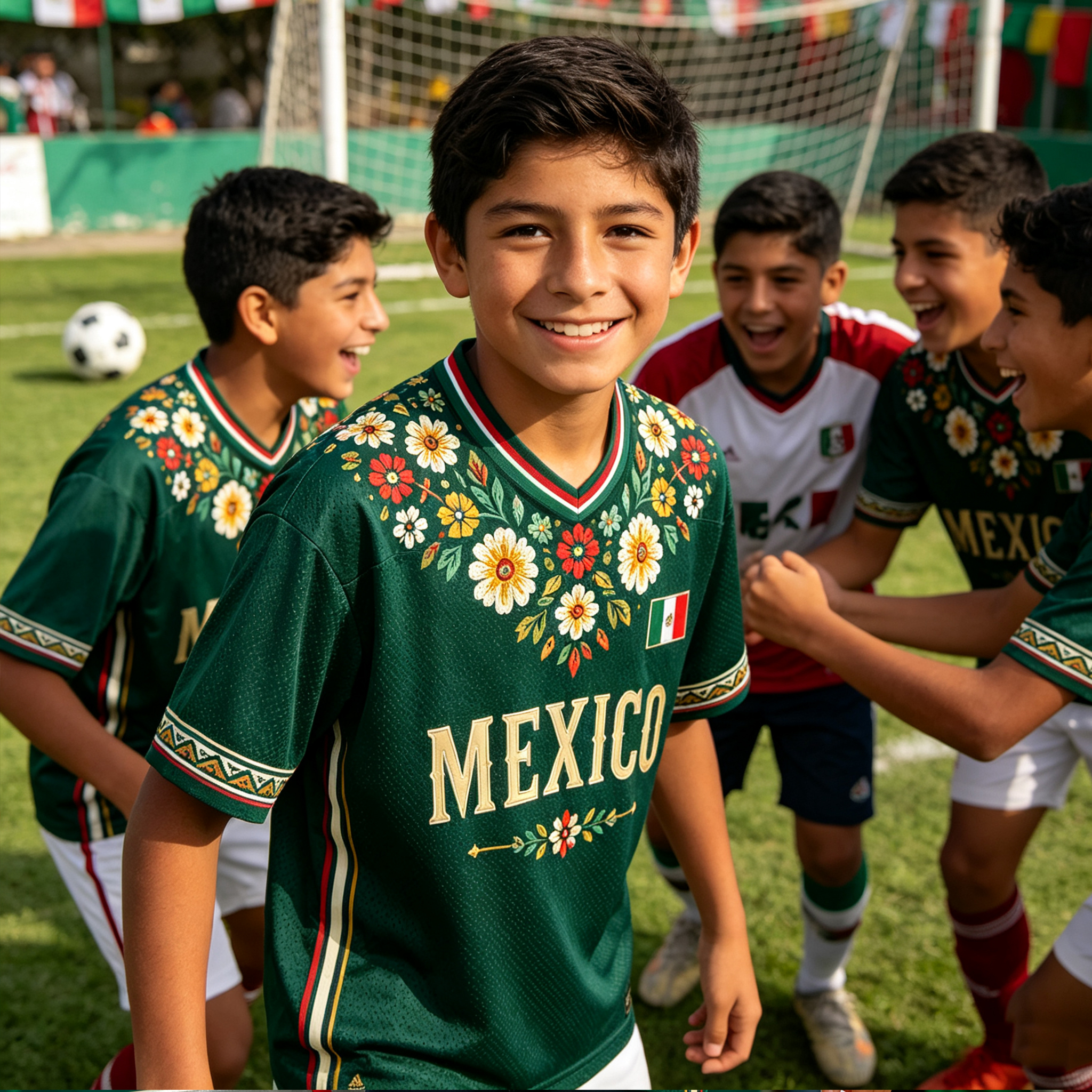 Personalized MX 26 Football Kid Mesh Jersey – Floral Pride Mexico Supporter Kit
