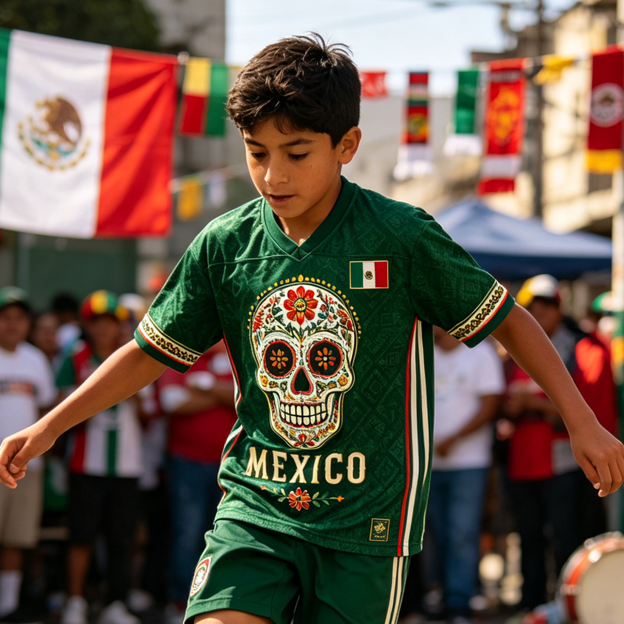 Personalized MX 26 Football Kid Mesh Jersey – Día de los Muertos Skull Mexico Fan Kit
