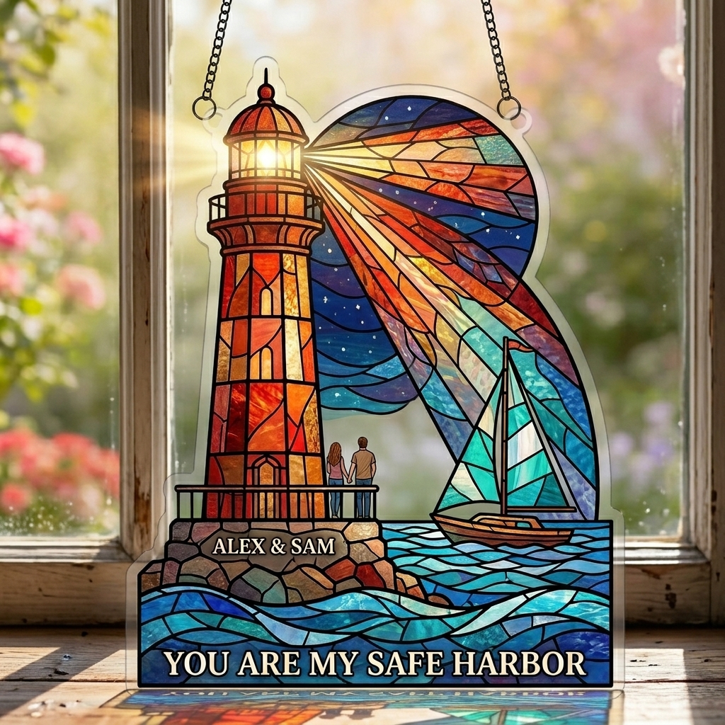 Personalized You Are My Safe Harbor Sun Catcher Couple Name Sun Catcher Custom Window Decor Anniversary Gift Valentines Day Gift