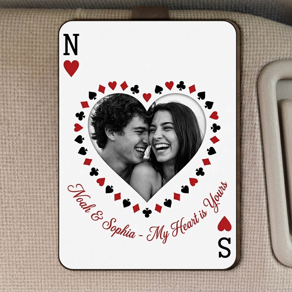 Personalized Couple Photo Drive Safe Car Visor Clip Playing Cards Design Car Visor Clip Valentines Day Gift for Him Her