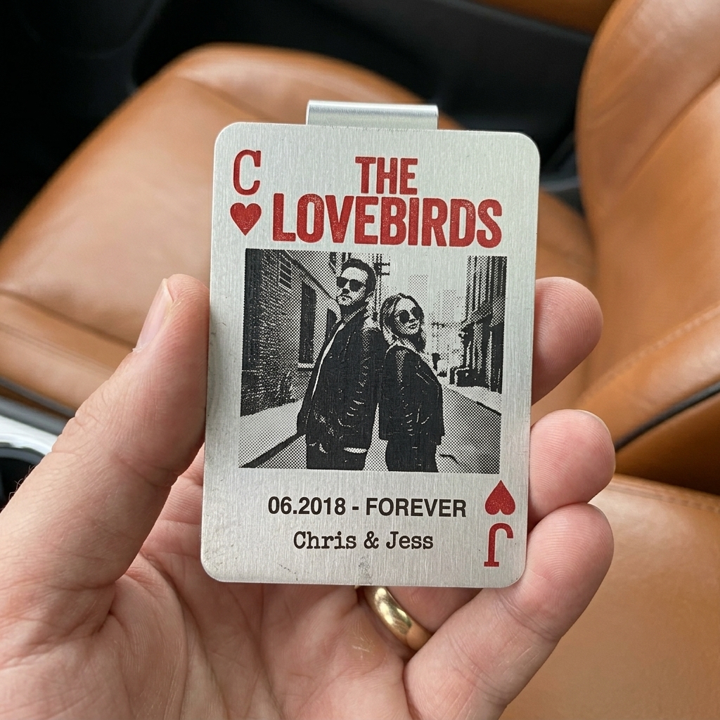 Personalized Couple Photo Drive Safe Car Visor Clip with Name and Initial Playing Cards Design Car Visor Clip Valentines Day Gift for Him Her