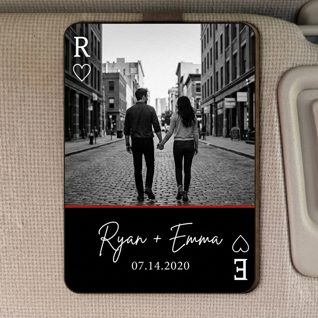 Personalized Couple Name Photo Drive Safe Car Visor Clip Playing Cards Design Car Visor Clip Valentines Day Gift for Him Her Initial Playing Cards Visor Clip