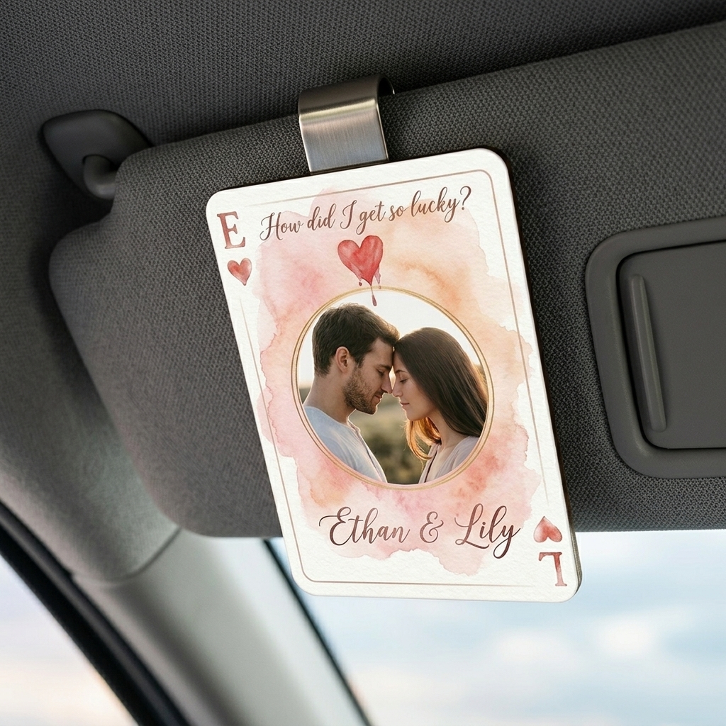 Personalized Photo Car Visor Clip Playing Cards Design Car Visor Clip Drive Safe Car Visor Clip Valentines Day Gift for Him Her Initial Playing Cards Visor Clip