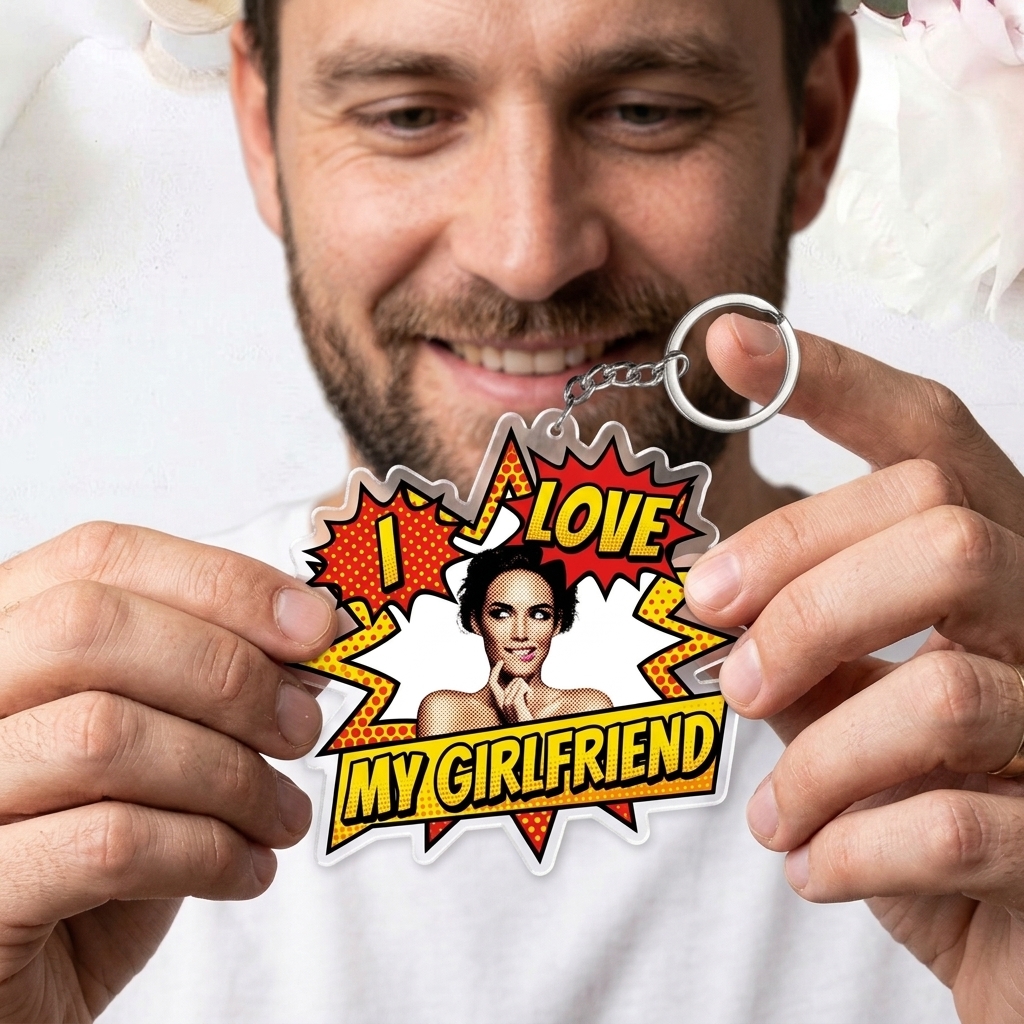 Personalized I Love My Girlfriend Keychain Photo Acrylic Keychain Anniversary Valentine's Gift Keychain for Him