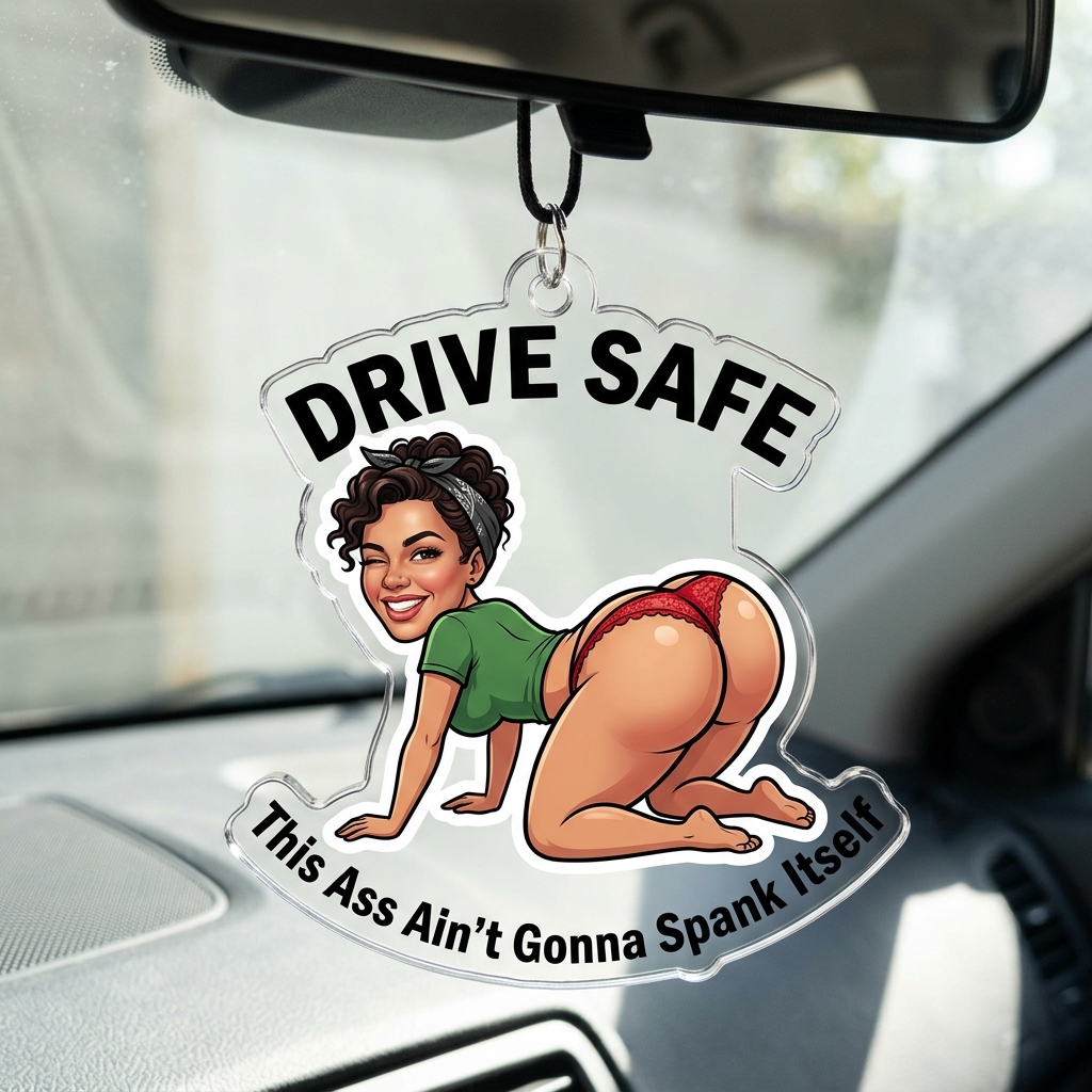 Personalized Her Photo Funny Flirty Acrylic Car Ornament Drive Safe Rear View Mirror Hanging Charm My Chest Called It Misses Your Face Rude Cartoon Nurse Car Accessory Unique Novelty Gift For Husband Boyfriend Driver