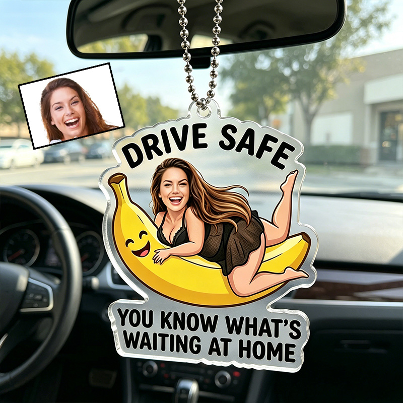 Personalized Flirty  Drive Safe Car Ornament with Her Photo Acrylic Car Ornament Drive Safe Rear View Mirror Hanging Charm My Chest Called It Misses Your Face Rude Cartoon Nurse Car Accessory Unique Novelty Gift For Husband Boyfriend Driver