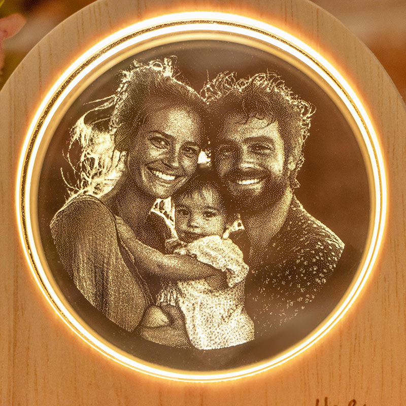 Personalized 3D Crystal Photo Portrait LED Engraved Crystal Photo Night Light Crystal Photo Cabin LED Family Photo Gift Couple Gift Valentine's Day Gift 